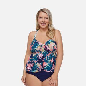 Raisins Curve MULTI Trendy Maspalomas Atlantic Printed Tankini Swim Top US 18